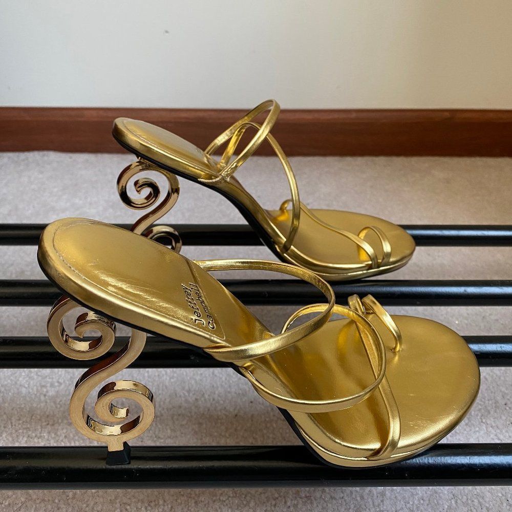 JEFFREY CAMPBELL Women Metallic Gold S Shaped Heel Sandals - NEW NWOB Size: 8 Me - Picture 5 of 7